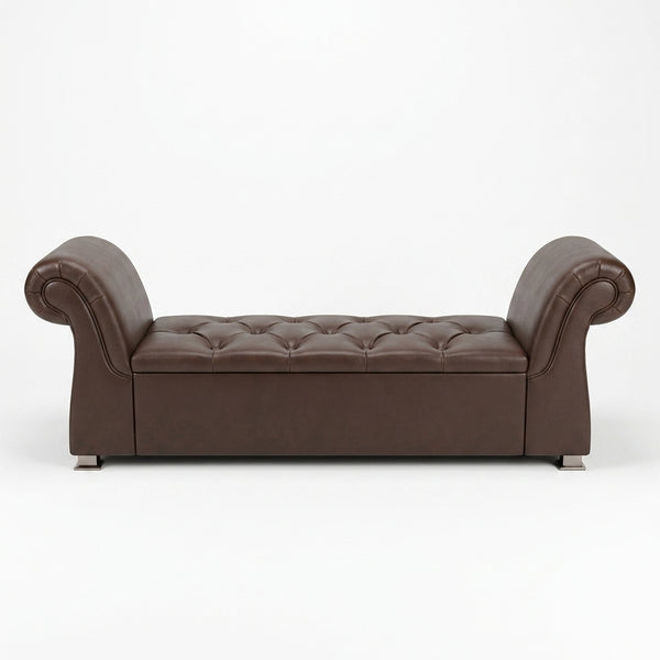 Button-Tufted Rolled-Arm Storage Bench