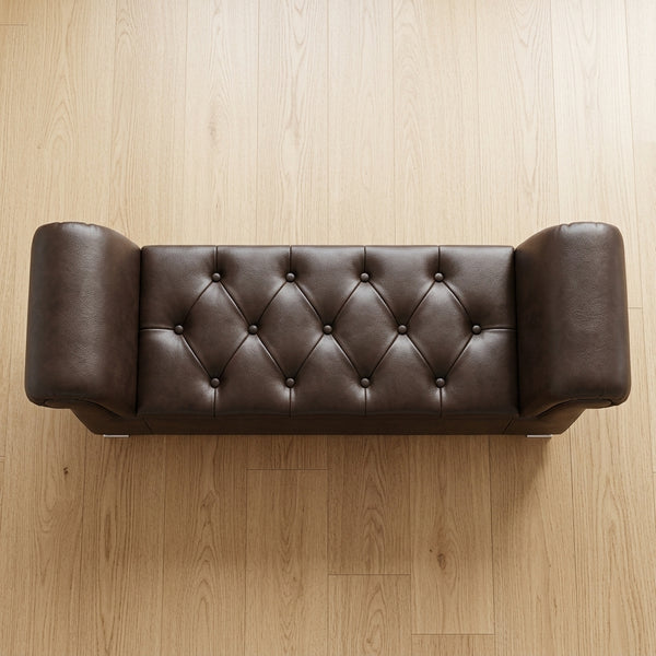 Button-Tufted Rolled-Arm Storage Bench