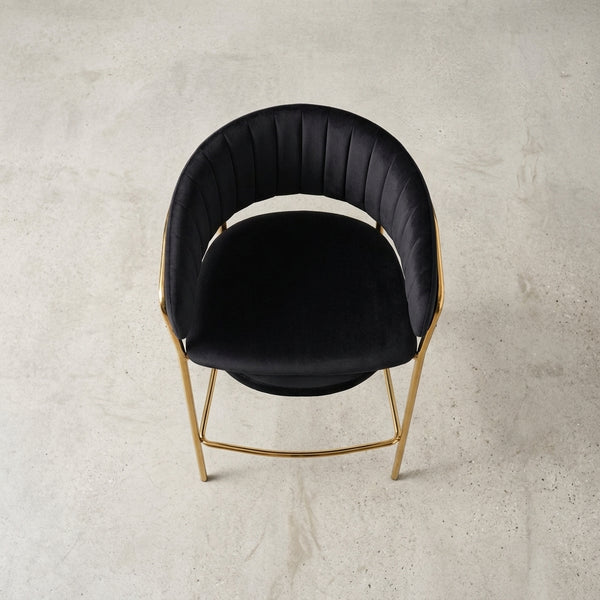 Upholstered Bar Stool with Curved Back and Metal Frame