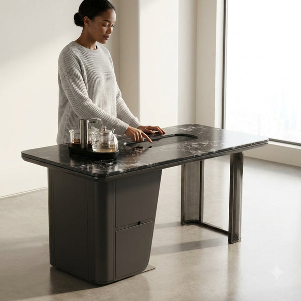 Stylish Marble Effect Executive Desk with Storage
