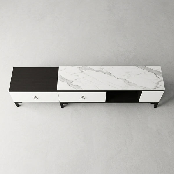 Stylish Modern Marble-Top TV Stand with Ample Storage featuring elegant marble top and wooden drawers.