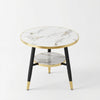 Round Marble Effect Side Table with Gold Trim and Lower Shelf