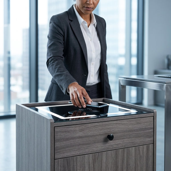 Wireless Charging Bedside Table with LED Light & Storage