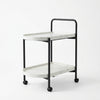 2-Tier Marble-Effect Side Table on Wheels with Black Metal Frame