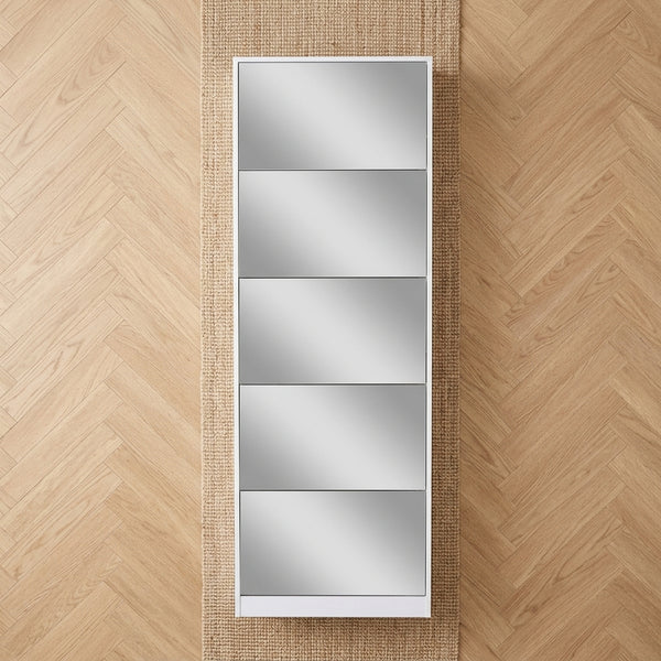 5 Tier Mirrored Shoe Cabinet with Flip Down Drawers