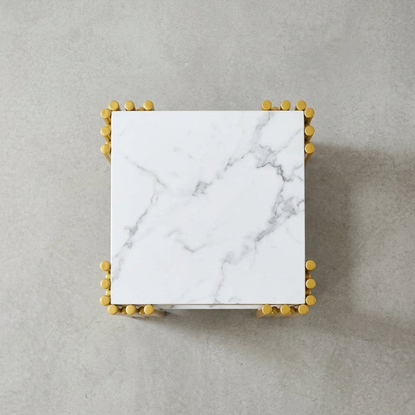 2 Tier Faux Marble Side Table - Space-Saving Elegance