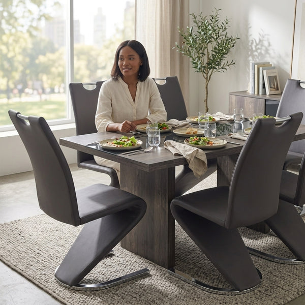Black with Marble Lining Dining Room Table Set