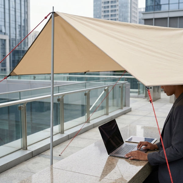 2 Pole Waterproof Camping Tarp and Sun Shelter Canopy Beach Tent