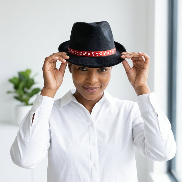 Playful Heart Print Fedora Hat