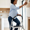 Modern 3-Step Folding Steel Stool with Storage Shelf