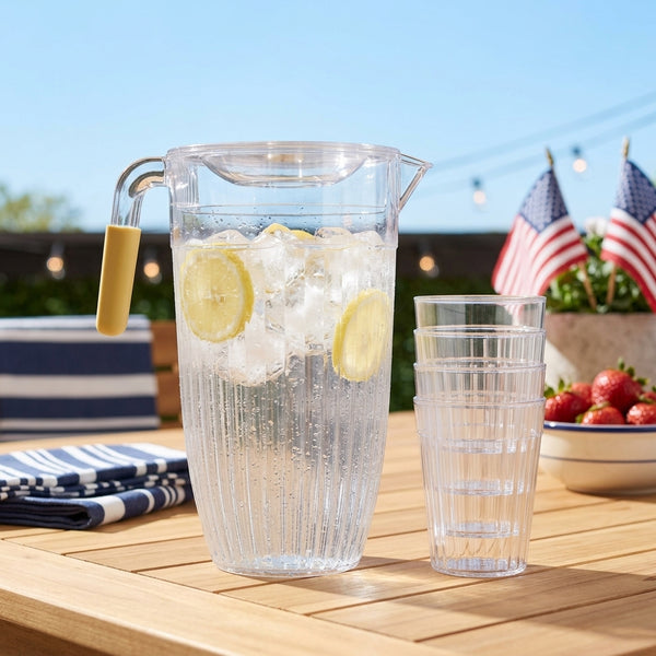 Clear Plastic Water Jug with Matching Cup Set