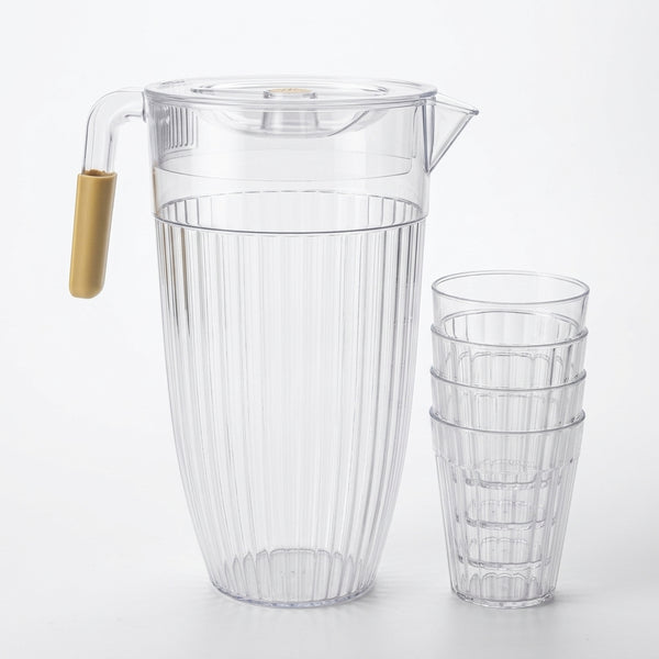 Clear Plastic Water Jug with Matching Cup Set