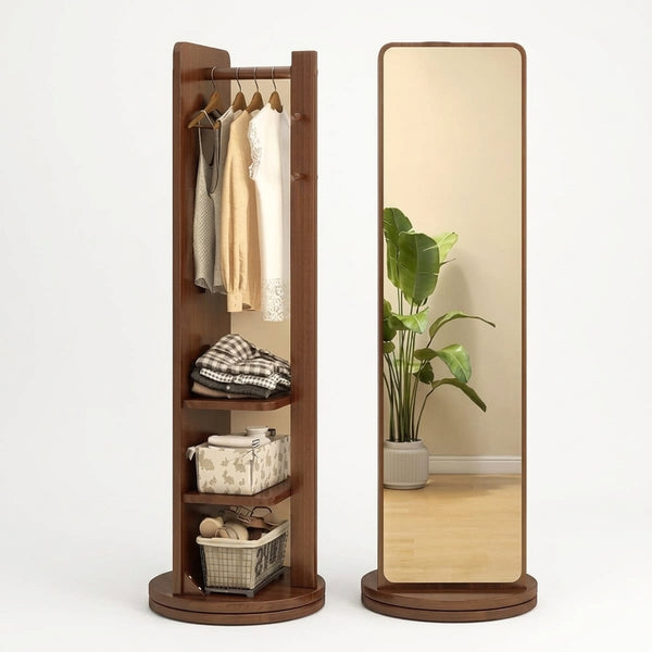Multifunction Wooden Rotating Mirror Rack