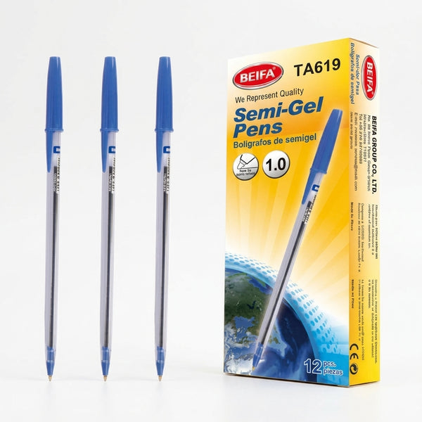 0.1 Semi-Gel Pen with Narrow Cap Blue - 12 pcs