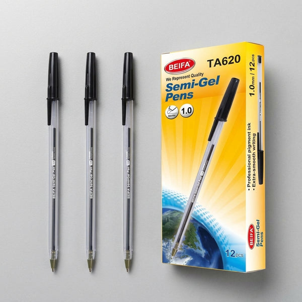 12 pcs Cone Tip 0.1mm Semi-Gel Pens Black