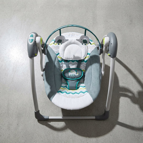 Deluxe Portable Baby Swing with Toy Bar and Safety Harness