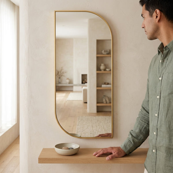 Stainless Steel Frame Willow Leaf Wall Mirror