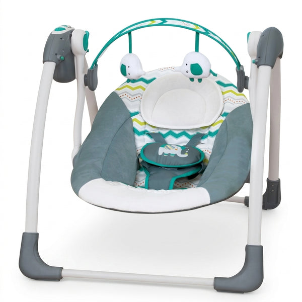 Deluxe Portable Baby Swing with Toy Bar and Safety Harness
