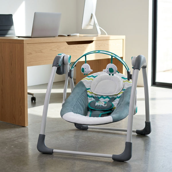 Deluxe Portable Baby Swing with Toy Bar and Safety Harness
