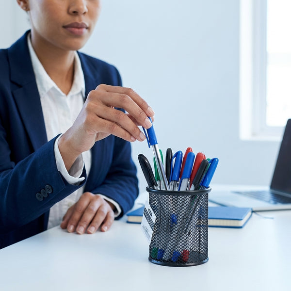 Compact Round Pen Holder – Black Desk Organizer