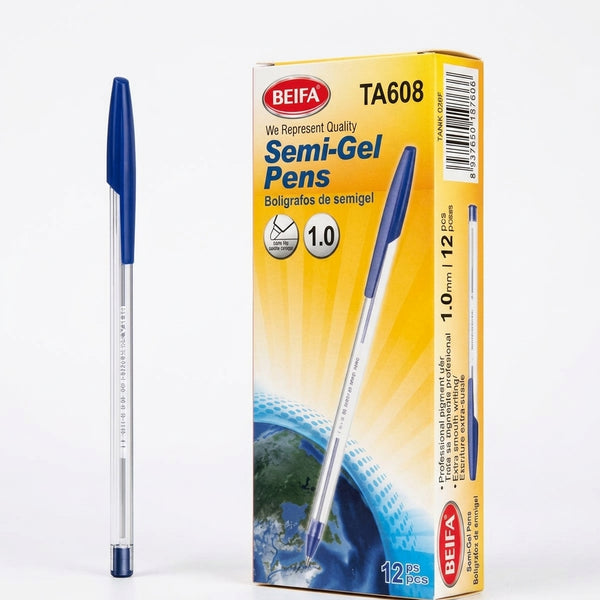 1 Milliammeter Pocket Clip Semi-Gel Pens (Blue) 12 pcs