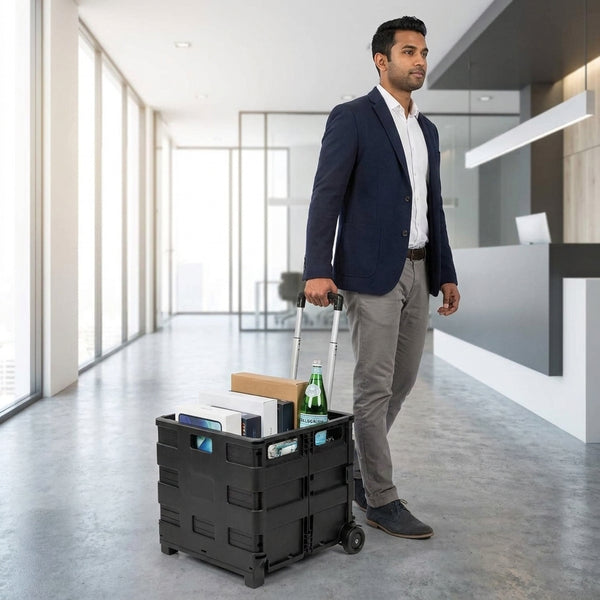 50L Black Collapsible Rolling Utility Crate