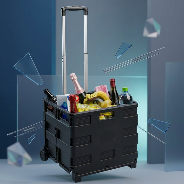 50L Black Collapsible Rolling Utility Crate