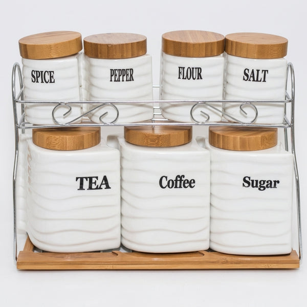 Set of 7 Canisters with Bamboo Base