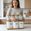 Set of 7 Canisters with Bamboo Base