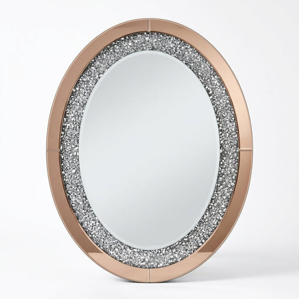 Oval Decorative Wall Mirror with Crystal-Style Frame