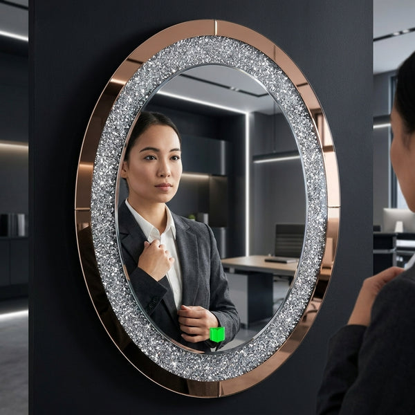 Oval Decorative Wall Mirror with Crystal-Style Frame