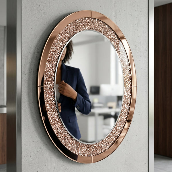 Oval Decorative Wall Mirror with Crystal-Style Frame