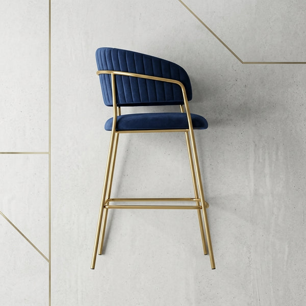 Modern Upholstered Bar Stool with Gold Frame