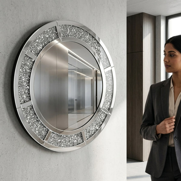 Round Crushed Crystal Wall Mirror