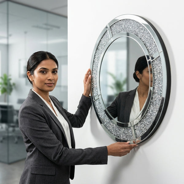Round Crushed Crystal Wall Mirror