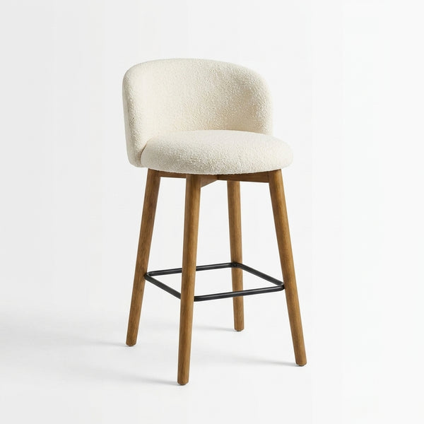 Modern Upholstered Bar Stool With Wooden Legs