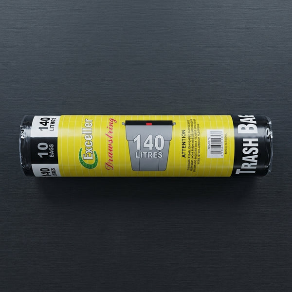 Roll of 10 140L Heavy Duty Drawstring Trash Bags