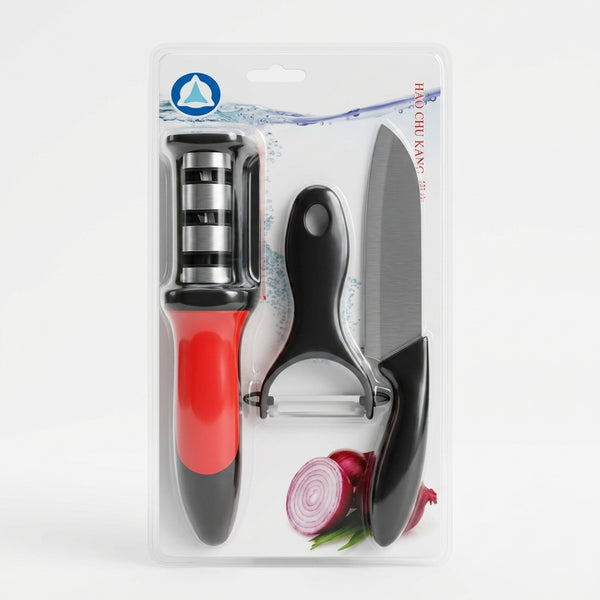 3-Piece Kitchen Knife Peeler & Knife Sharpener Set