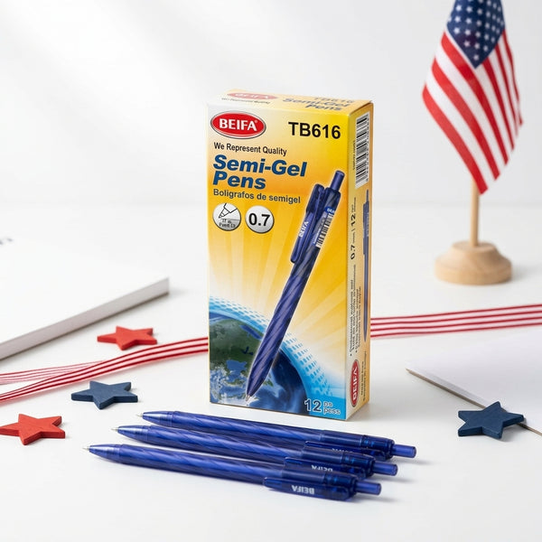 12 pcs Elegant Black Semi-Gel 0.7mm Pen Blue