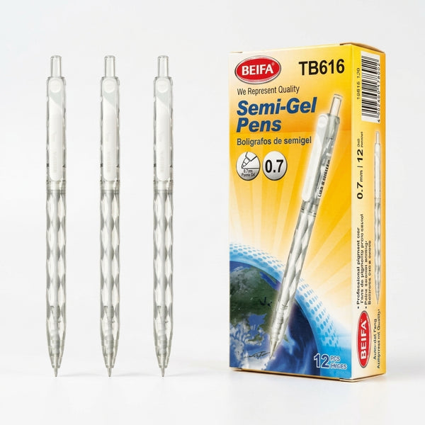 12 pcs Elegant Black Semi-Gel 0.7mm Pen