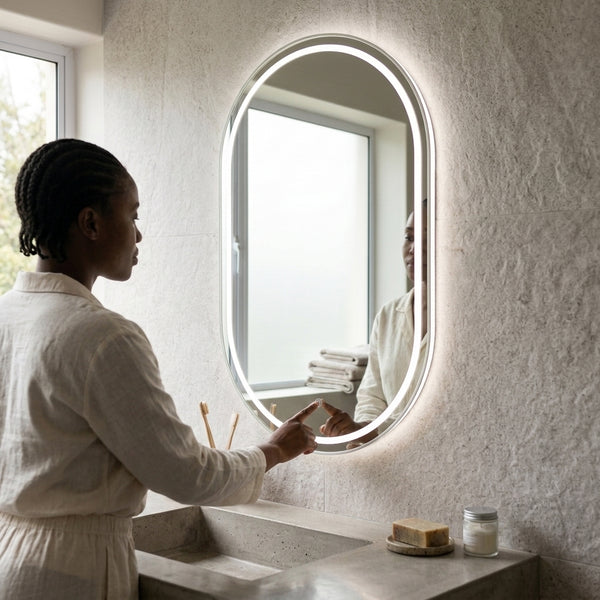 Modern Oval Wall Mirror with Grey Frame