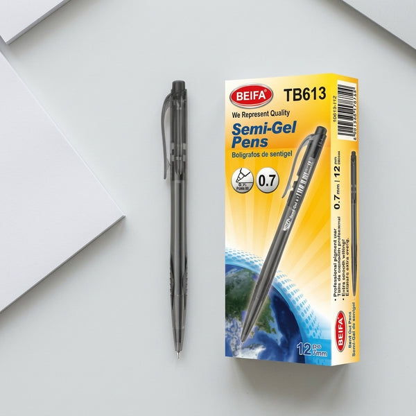 12 pcs Pocketclip Semi-Gel Pen 0.7mm Black