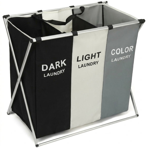 3 Compartment Laundry Hamper Collapsible Aluminium Basket