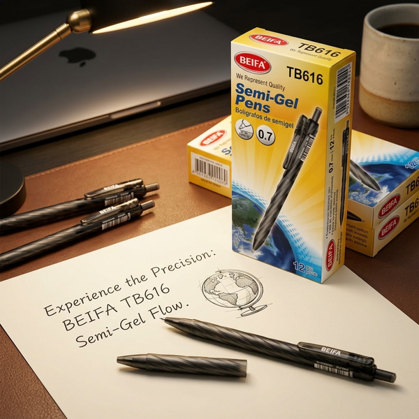 Elegant Black Semi-Gel 0.7mm Pen Black 12 pcs