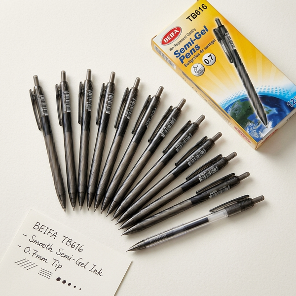 Elegant Black Semi-Gel 0.7mm Pen Black 12 pcs