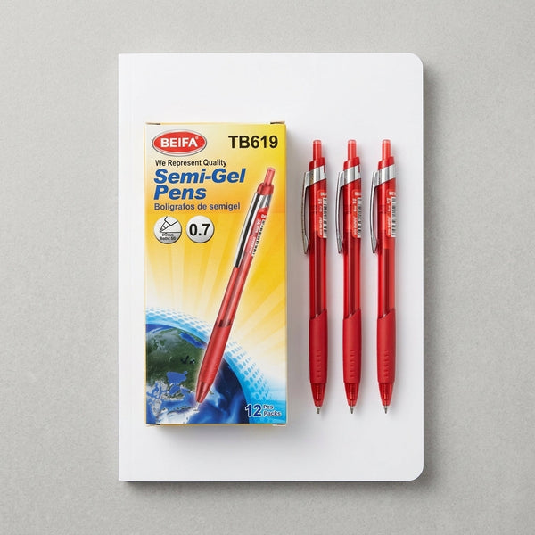 12 pcs Quick-Dry Semi-Gel Pens 0.7mm Red