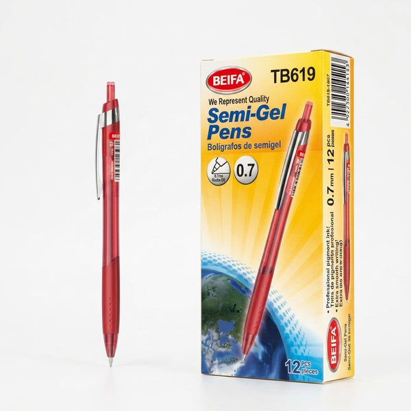 12 pcs Quick-Dry Semi-Gel Pens 0.7mm Red