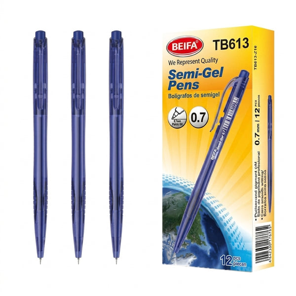 12 pcs Pocketclip Semi-Gel Pen 0.7mm Blue