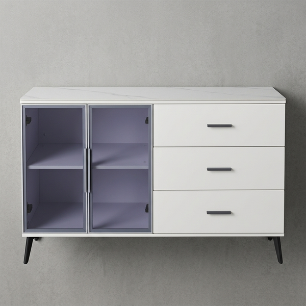Modern Storage Cabinet with Drawers and Glass Doors
