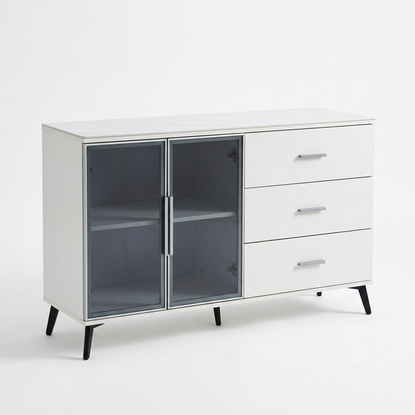 Modern Storage Cabinet with Drawers and Glass Doors